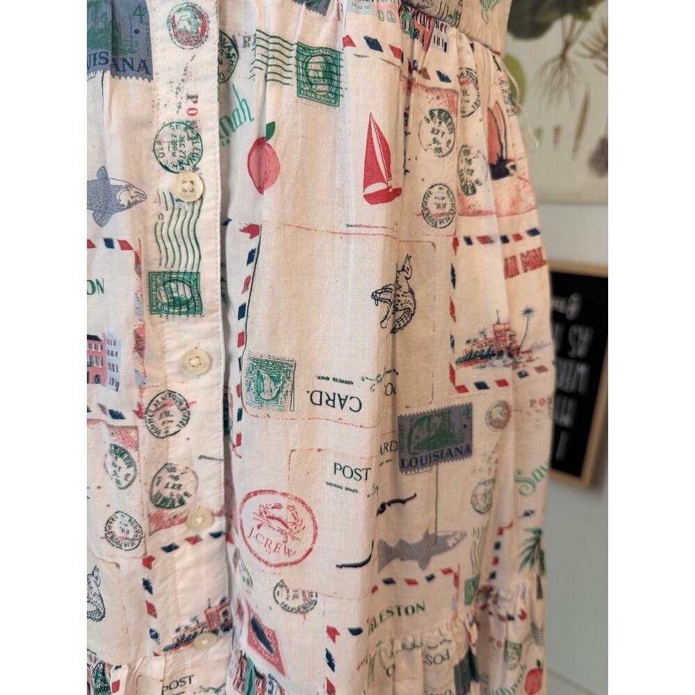 J.Crew Postcard Print Cotton Linen Sleeveless Shirt Dress BP800 White 2P NEW - Picture 3 of 6